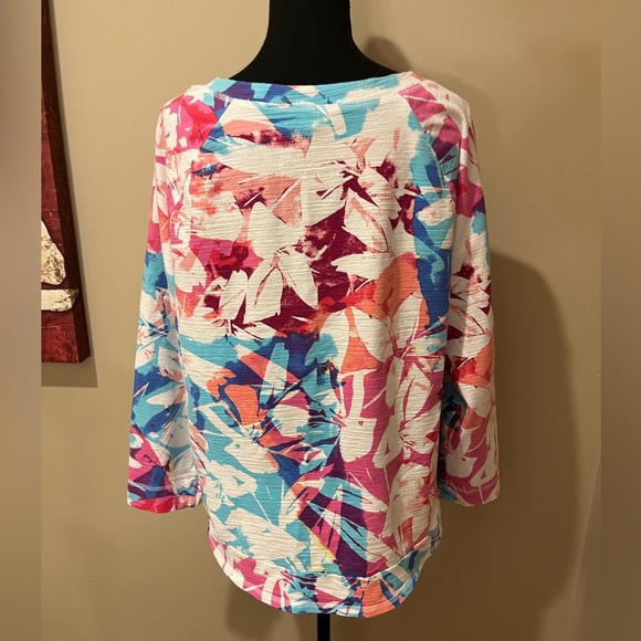 TALBOTS UPF 50+ SLUB TERRY COLORFUL FLORAL SWEATSHIRT, size XL - Picture 2 of 7